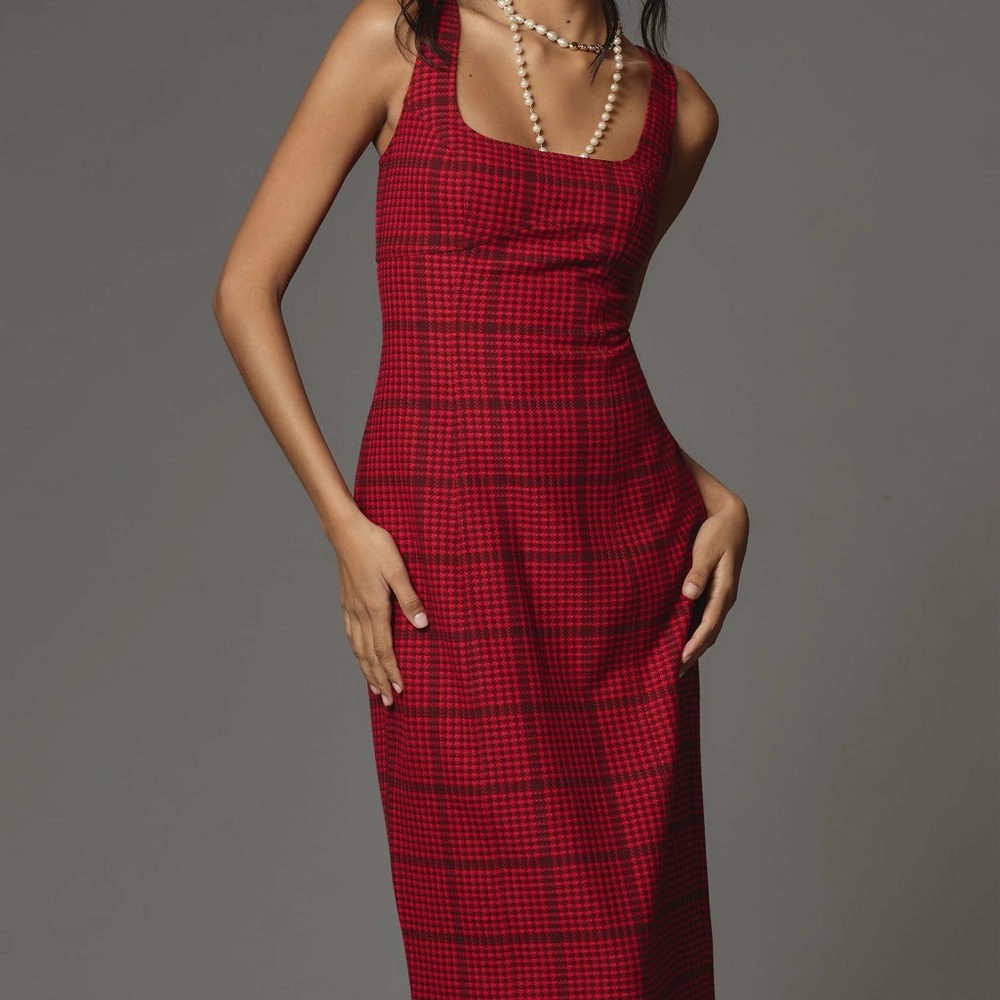 Anthropologie Pilco Plaid Tweed Slim Midi Dress Sz 10